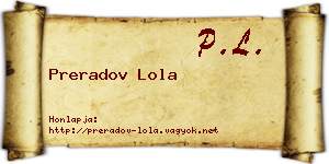 Preradov Lola névjegykártya